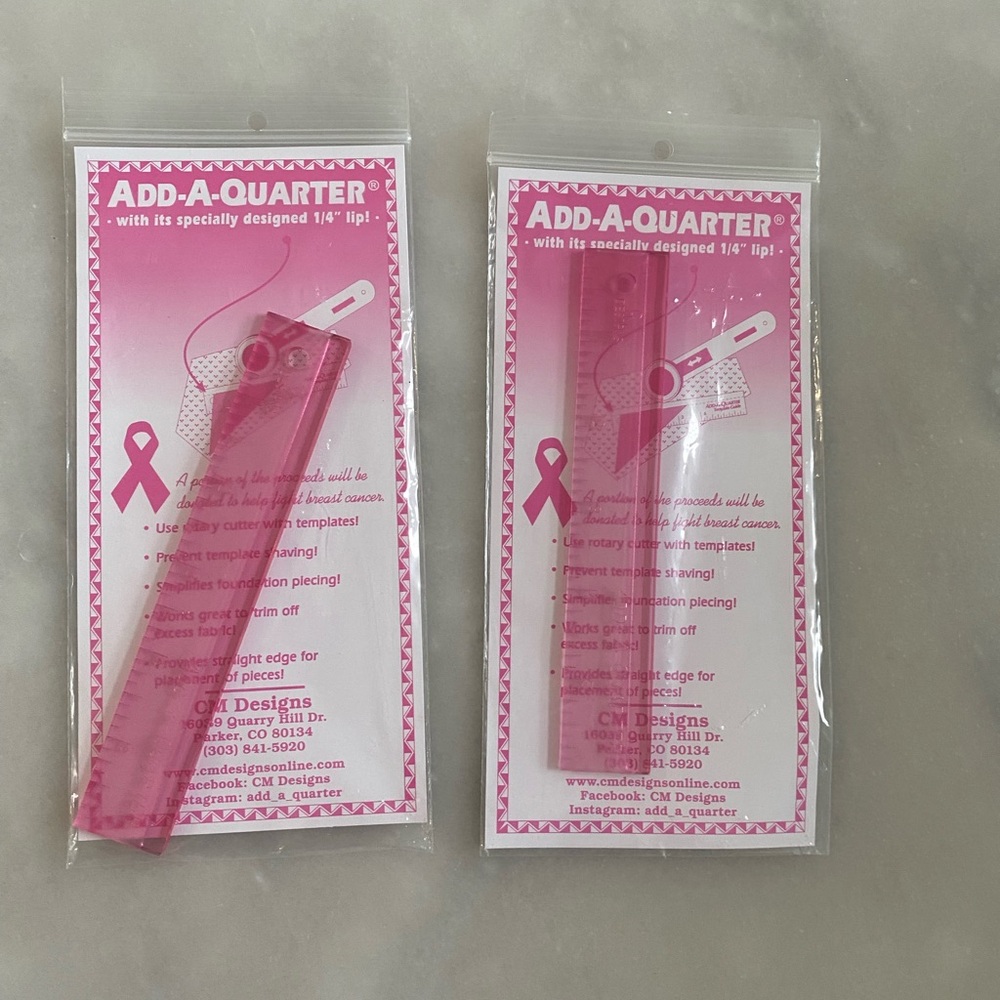 New! Pink 1" x 6" Add-A-Quarter Ruler
CM Designs set of 2